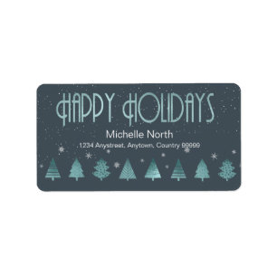 Christmas Trees and Snowflakes V2 Teal ID863 Label