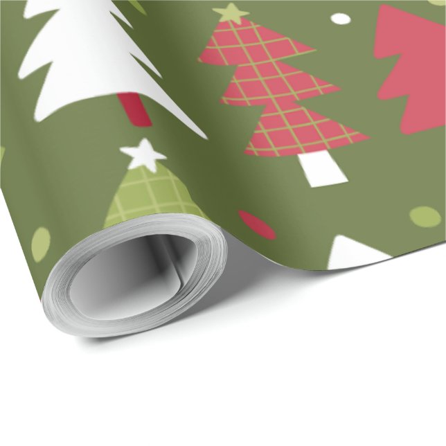 Christmas Trees and Snowflakes with Green Backing  Wrapping Paper (Roll Corner)