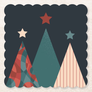 Christmas trees and stars in blue/red design paper coaster