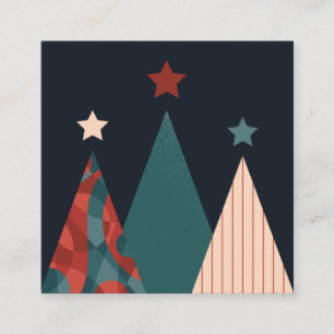 Christmas trees and stars in blue, red seasonal  square business card