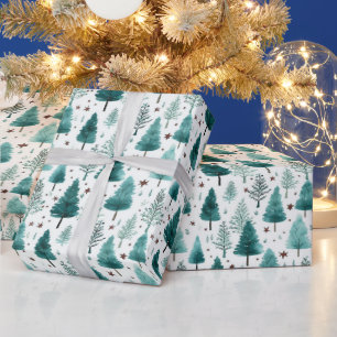 Christmas Trees and Stars Modern Christmas Wrapping Paper