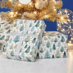 Christmas Trees and Stars Modern Christmas Wrapping Paper
