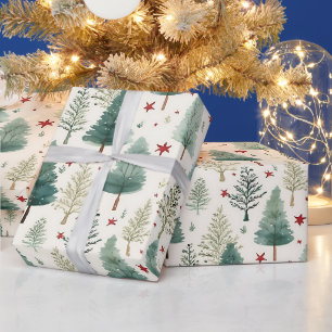 Christmas Trees and Stars Modern Christmas Wrapping Paper