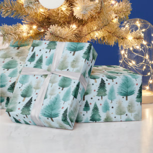 Christmas Trees and Stars Modern Christmas Wrapping Paper