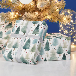 Christmas Trees and Stars Modern Christmas Wrapping Paper