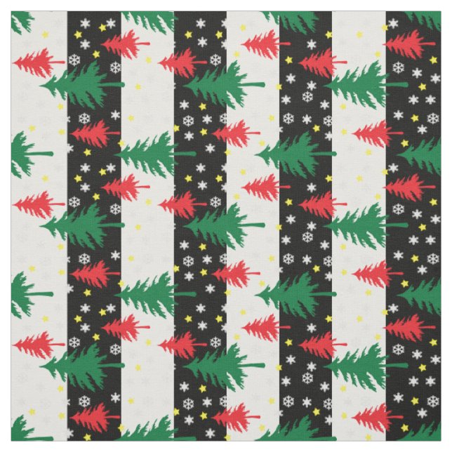Christmas Trees and Stars Stripes Fabric (Swatch)