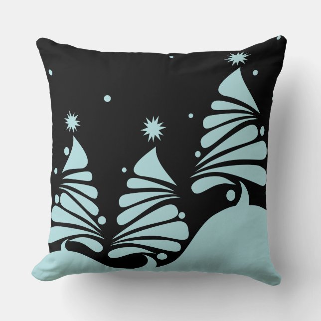 CHRISTMAS TREES Baby Blue Retro Throw Pillow (Front)