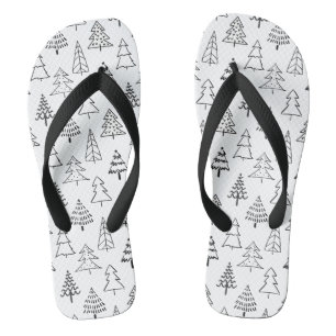 Christmas Trees Black and White Pattern Jandals