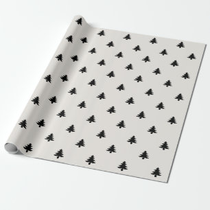 Christmas Trees black & off white pattern simple Wrapping Paper