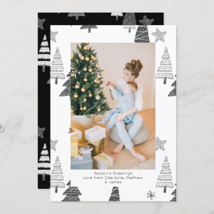 Christmas Trees Black White Pattern Personalised Holiday Card