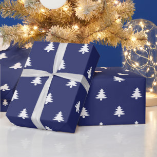Christmas Trees blue and white simple modern Wrapping Paper