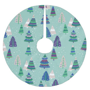 Christmas trees, blue background brushed polyester tree skirt