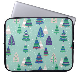 Christmas trees, blue background laptop sleeve