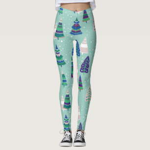 Christmas trees, blue background leggings