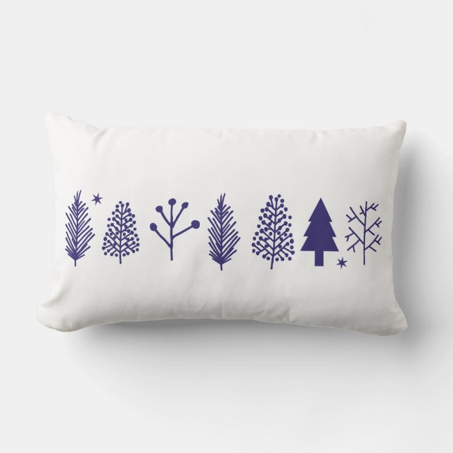 CHRISTMAS TREES Blue Retro Throw Pillow (Front)