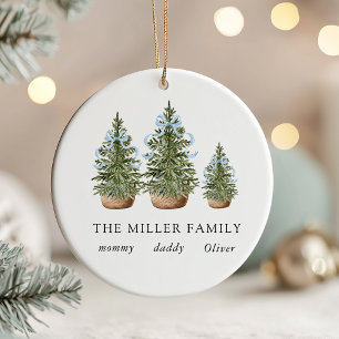 Christmas Trees Bow Blue Ceramic Tree Decoration