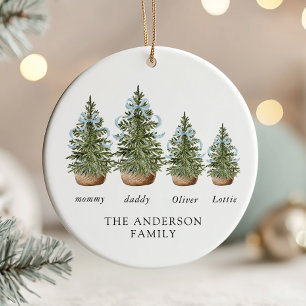 Christmas Trees Bow Blue Ceramic Tree Decoration