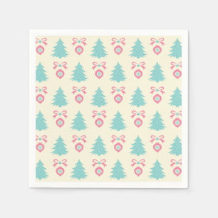 Christmas Trees, Bows & Baubles Retro Pattern Napkin
