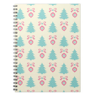 Christmas Trees, Bows & Baubles Retro Pattern Notebook