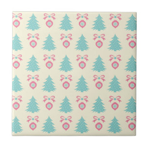 Christmas Trees, Bows & Baubles Retro Pattern Tile