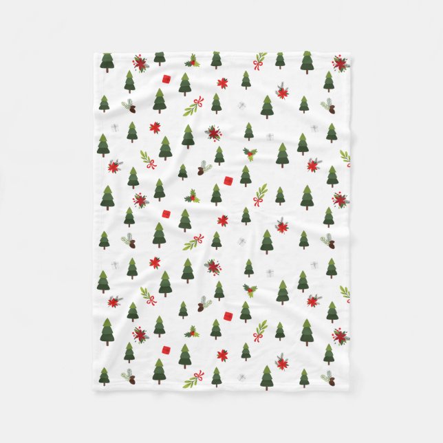Christmas Trees & Bows Fleece Blanket (Front)