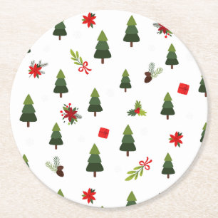 Christmas Trees & Bows Wrapping Paper Round Paper Coaster