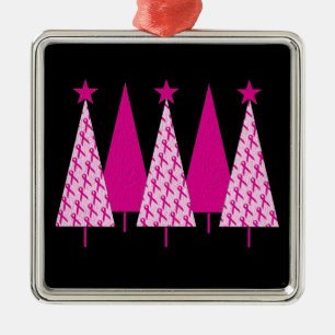 Christmas Trees - Breast Cancer Pink Ribbon Metal Tree Decoration