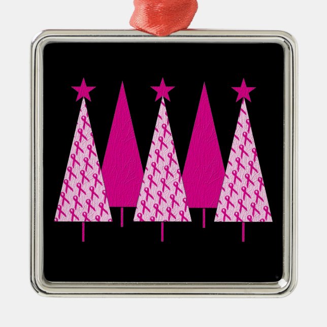 Christmas Trees - Breast Cancer Pink Ribbon Metal Tree Decoration (Front)