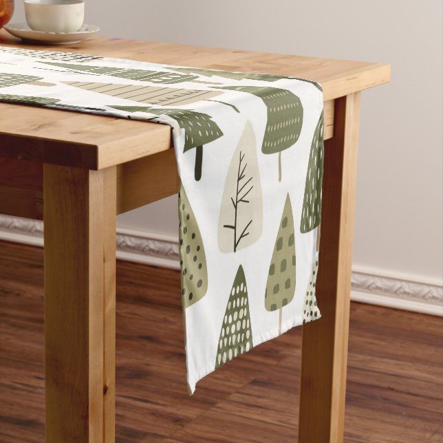 Christmas Trees brown and green Short Table Runner (In Situ)