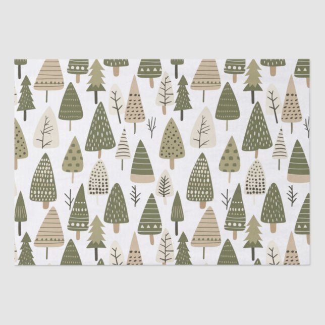 Christmas Trees brown and green Tissue Paper (Front)