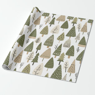 Christmas Trees brown and green Wrapping Paper