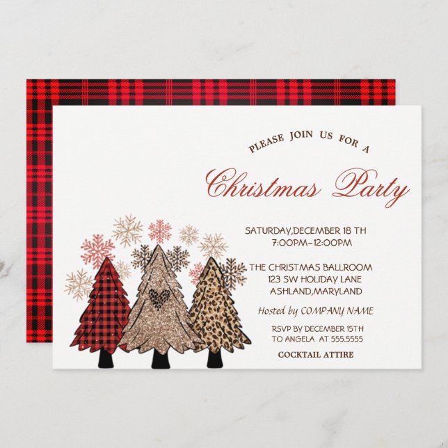 Christmas Trees Buffalo Plaid Corporate Party  Invitation (Front/Back)
