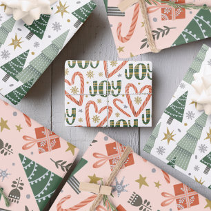 Christmas trees, candy canes and presents wrapping paper sheet