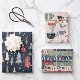 Christmas Trees & Cocoa Wrapping Paper Sheets