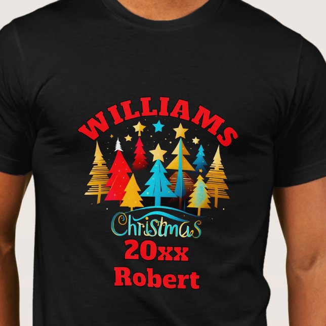 Christmas trees decorated family name editable T-Shirt (Creator Uploaded)