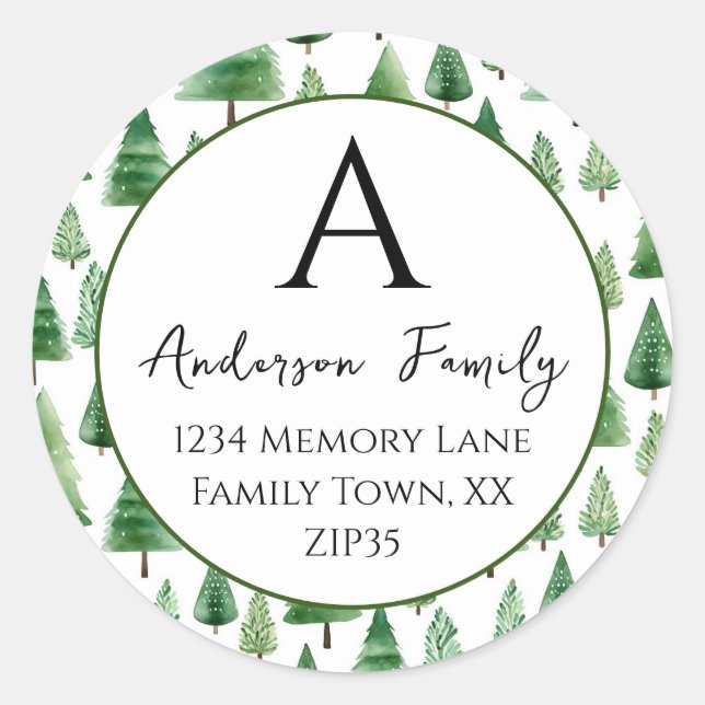 Christmas Trees Family Address Classic Round Sticker (Front)