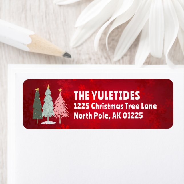 Christmas Trees Family Name Red Return Address (Insitu)