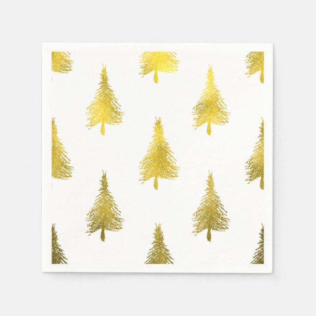 Christmas Trees Faux Gold Foil Holiday Pattern Napkin (Front)