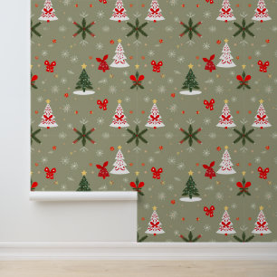 Christmas Trees & Festive Holiday Pattern Wallpaper