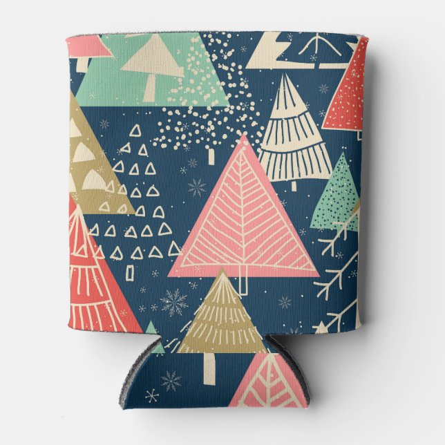 Christmas Trees Festive Seamless Illustration. Can Cooler (Front)