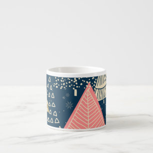 Christmas Trees Festive Seamless Illustration. Espresso Cup