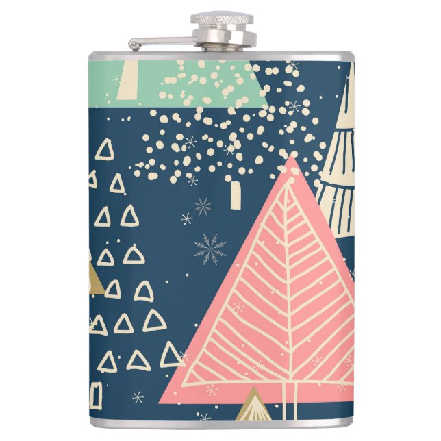 Christmas Trees Festive Seamless Illustration. Hip Flask (Front)