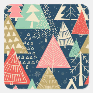 Christmas Trees Festive Seamless Illustration. Square Sticker
