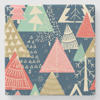 Christmas Trees Festive Seamless Illustration. Stone Coaster