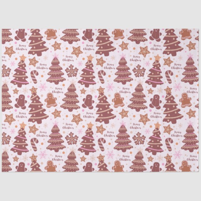 Christmas Trees Gingerbread Men Stars Christmas Tissue Paper (Front)