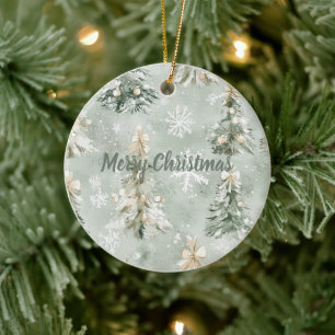 Christmas Trees Gold Bows Snowflakes Ceramic Tree Decoration
