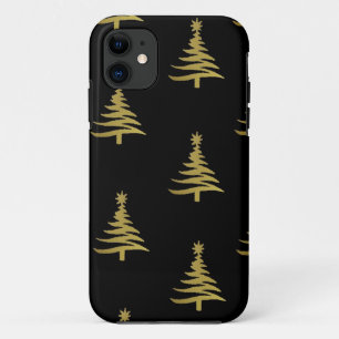 Christmas Trees Gold on Black iPhone 11 Case