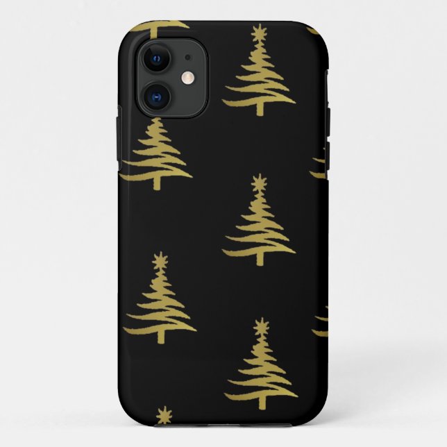 Christmas Trees Gold on Black Case-Mate iPhone Case (Back)