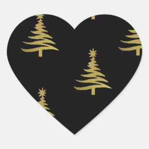 Christmas Trees Gold on Black Heart Sticker