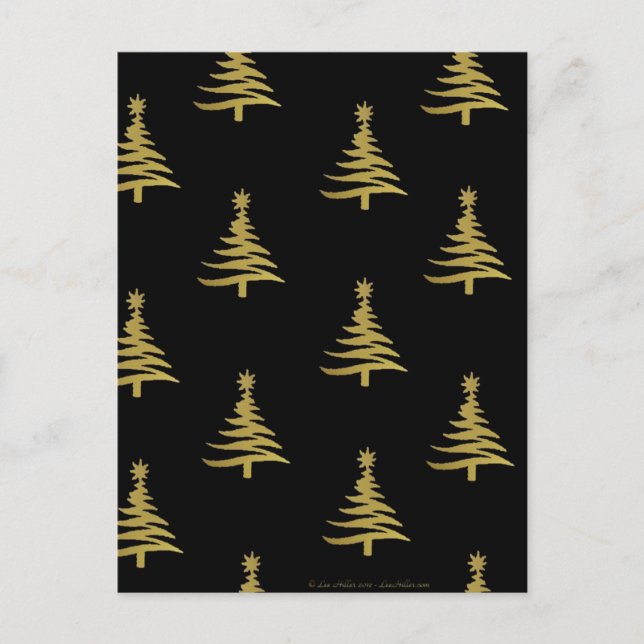 Christmas Trees Gold on Black Holiday Postcard (Front)